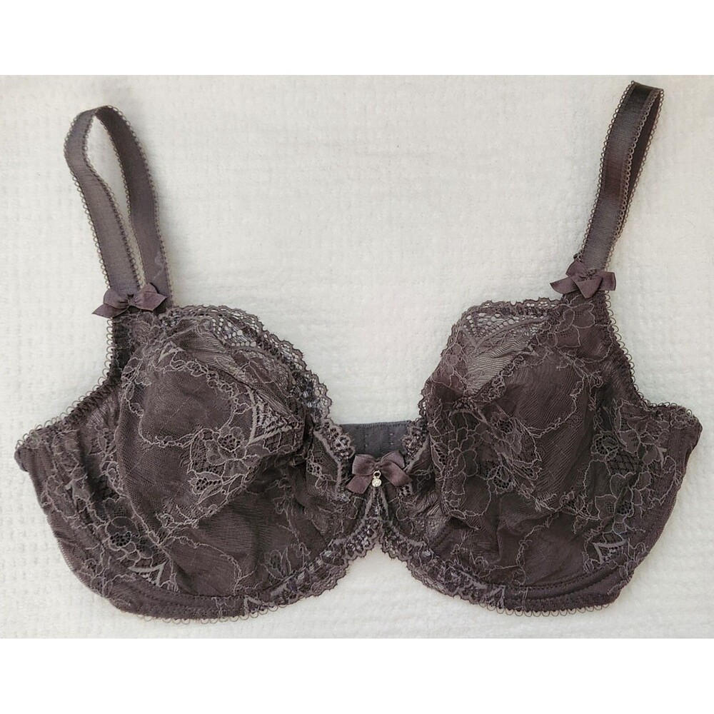 Alegro Bra US Size 36G Charcoal Gray Sheer Lace Plunge Underwire 9005A NWT
